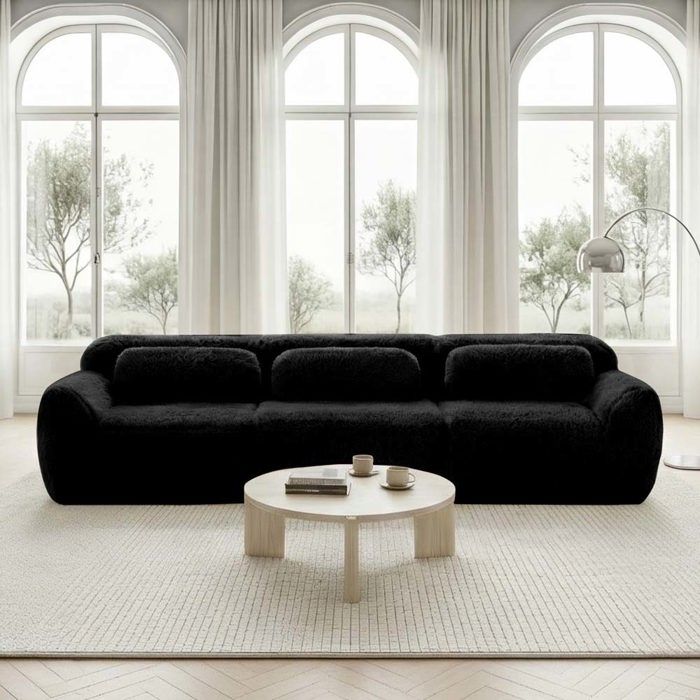 Canapé modulable - 3 places - Tissu velours noir - Mousse HR 32D - Livré monté coussins inclus
