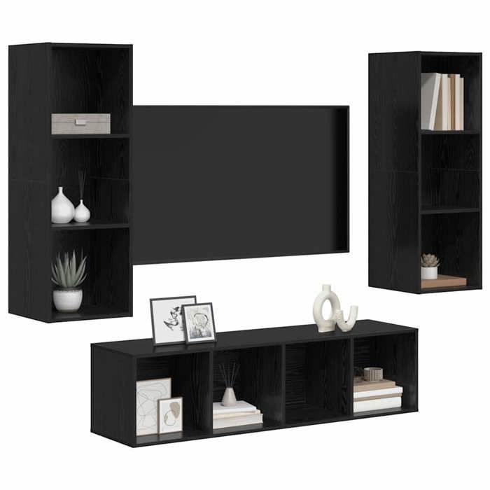 Promo 2026Jeu meuble TV 3 pcs banc TV meuble hifi vidaxl TABLE TV - Chêne noir - Bois dingénierie - M8000940