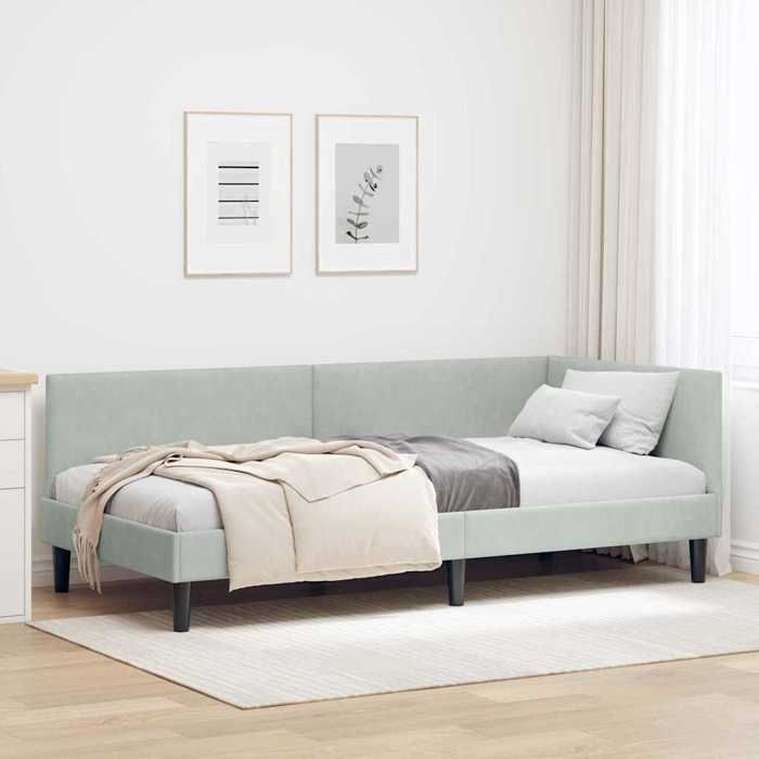 Soldes FlottantsLit simple 90cmx190cm Structure de lit classique dangle Gris clair 90cmx190cm Velours