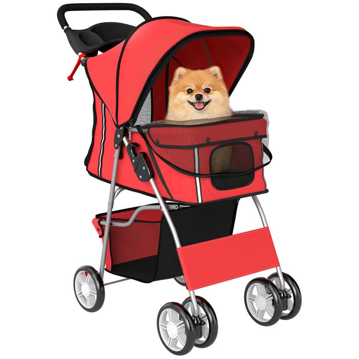 Poussette buggy pliable animaux - PawHut - porte-gobelet panier de rangement inclus roues avec frein - tissu 600D Oxford acier rouge Poussette buggy pliable animaux - PawHut - porte-gobelet panier de rangement inclus roues avec frein - tissu 600D Oxford acier rouge