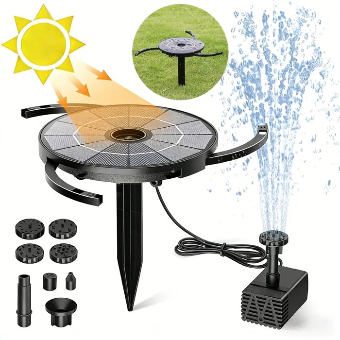 Fontaine Solaire AISITIN 2 8W - Haute Efficacité - Design Séparé DIY - 6 Buses - Support Rétractable - pour Bain dOiseaux Jardin