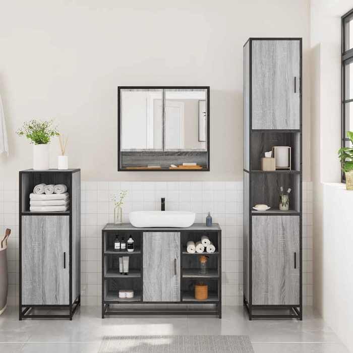 (TOP 2026)Ensemble de meubles de salle de bain - SWEETY - ARMOIRE WC/SALLE DE BAIN COMPLETE - 3 pcs - Sonoma gris 65x20x60cm 880846