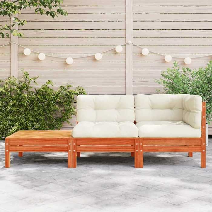 Canapé de jardin - moderne - Meuble de balcon - avec coussins - et repose-pied bois pin massif CC2994