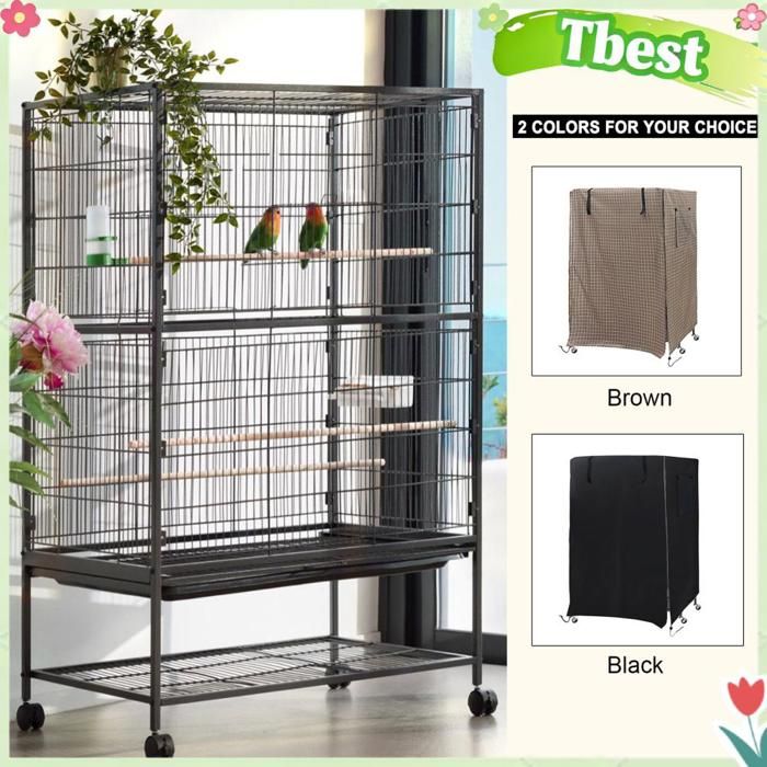 Tbest Couverture de cage à oiseaux Treillis Grande Cage à Oiseaux De Couverture Machine Cage à Oiseaux animalerie kit Brun Noir