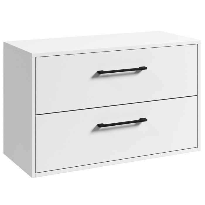 Meuble Sous-Lavabo Florence 80 x 46 cm – Blanc Brillant – Meuble Suspendu avec 2 Tiroirs et Poignées Noires Meuble Sous-Lavabo Florence 80 x 46 cm – Blanc Brillant – Meuble Suspendu avec 2 Tiroirs et Poignées Noires