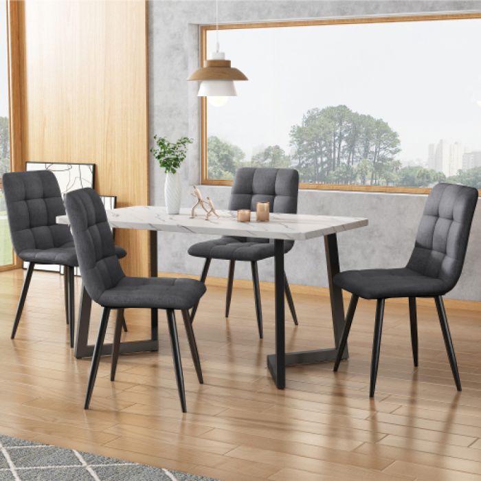 Table et chaise salon a manger rectangulaire 117cm moderne table de cuisine avec 4 Table et chaise salon a manger lin gris foncé no
