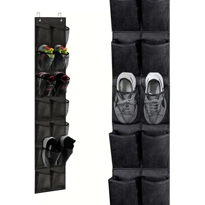 Porte-chaussures suspendu pour porte 14 poches 2 crochets organisation gain de place noir
