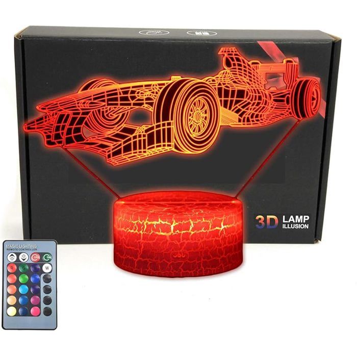 Lampe de Table Acrylique en Forme de Voiture de Course avec Illusion 3D - avec Carte de vœux 16 Couleurs Formule 1 LAMPE DECORATIVE