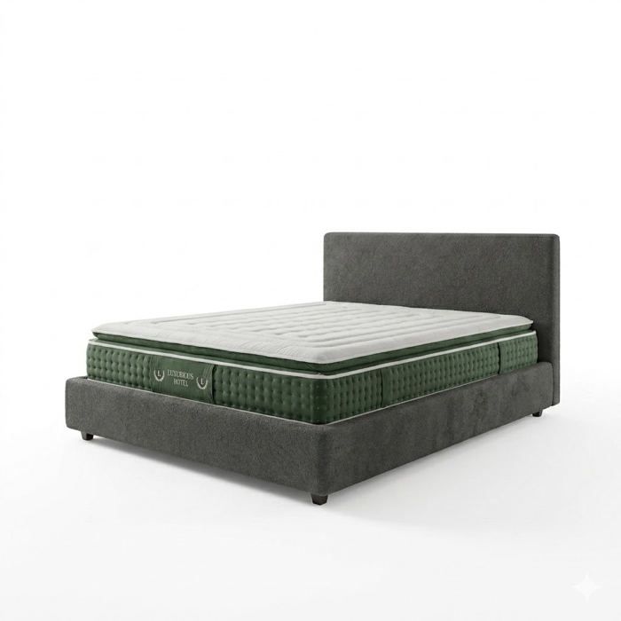 Ensemble lit coffre - SAMPUR - 200x200 - Tissu bouclette - Matelas 33 cm - Gris clair Ensemble lit coffre - SAMPUR - 200x200 - Tissu bouclette - Matelas 33 cm - Gris clair