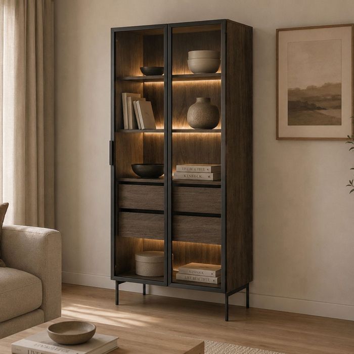 Vitrine Lafafasa Dmora en Bois Noble Noyer Marron 92x39x195h cm Vitrine Lafafasa Dmora en Bois Noble Noyer Marron 92x39x195h cm