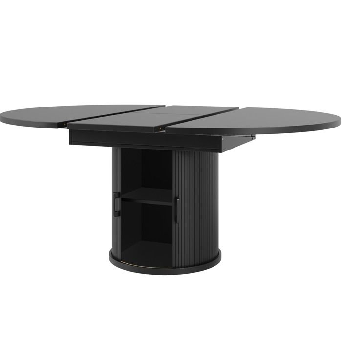 Table à manger extensible – Noir – MDF – ronde et ovale – 118 à 158 cm – 6 personnes