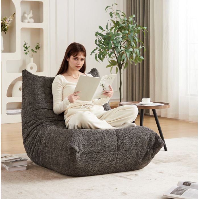Fauteuil lounge de sol en chenille gris sans accoudoirs 94 x 55 x 71 cm livré monté
