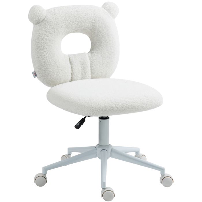 WOVREO Chaise de bureau enfant réglable en hauteur sans accoudoirs dossier ours tissu polyester blanc