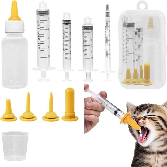 Kit d’alimentation pour petits animaux biberon gradué avec seringues et tétines 1 set jaune
