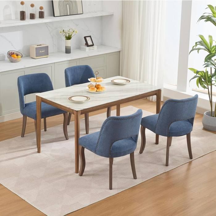 Chaise Salle A Manger Lot De 2 Bleues Chaise Classique FloraGrace Pour Cuisine Assise Rembourree 59x53x52cm