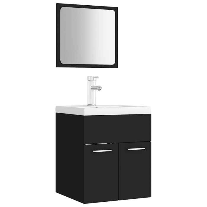 NEW Ensemble de meubles de salle de bain Noir Aggloméré Grand espace de rangement_25923
