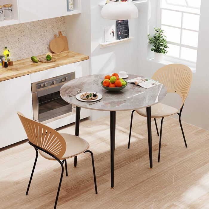 Table À Manger Marbre Ronde: Table Salle À Manger 4 Personnes 80X80X76Cm Scandinave Table Cuisine Avec Pieds En Métal Noir Meuble