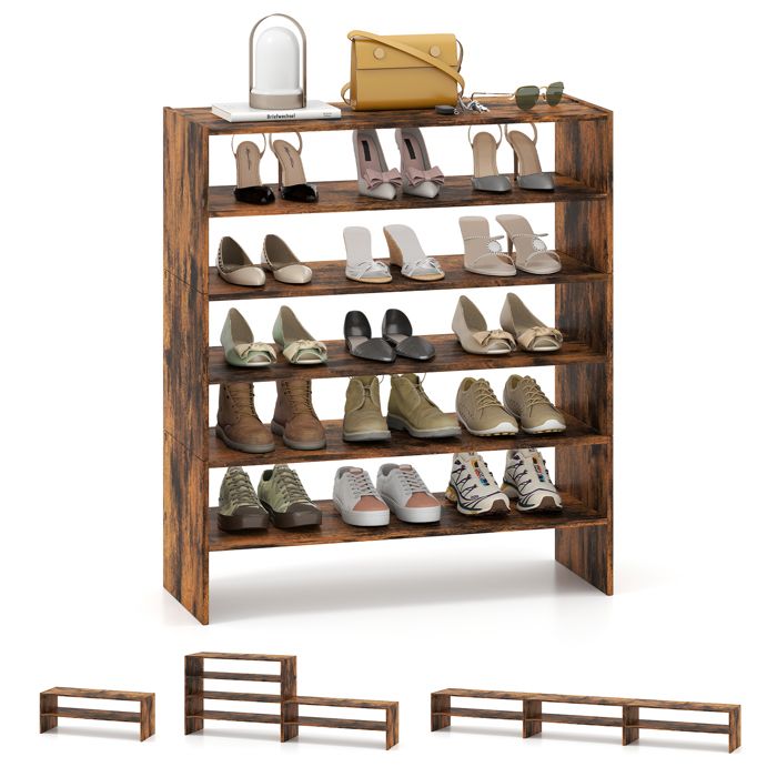 Étagère à Chaussures à 6 Niveaux Empilable COSTWAY Kit Anti-basculement Meuble à Chaussures en Bois Industriel pour Chambre Entrée Étagère à Chaussures à 6 Niveaux Empilable COSTWAY Kit Anti-basculement Meuble à Chaussures en Bois Industriel pour Chambre Entrée