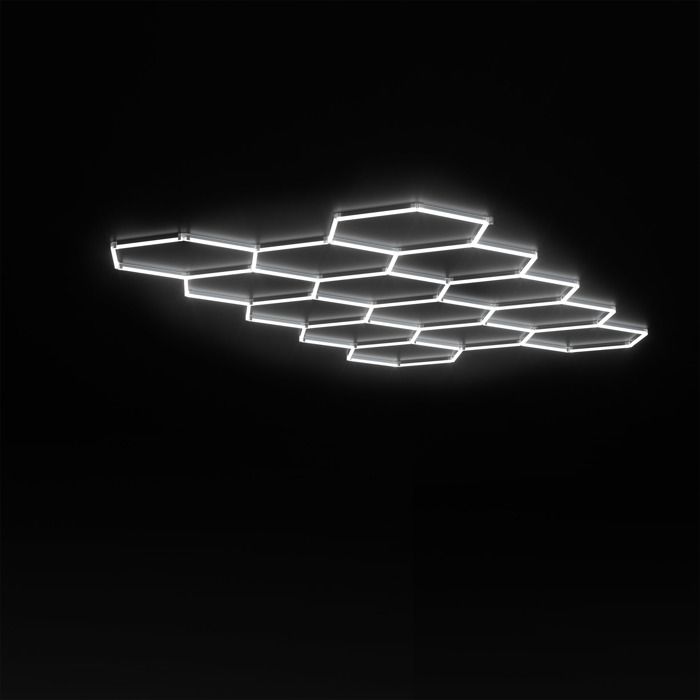 XMTECH Hexagon Series - Plafonnier LED hexagonal - 14 modules sans cadre - 6500K froid - Garage atelier IP44