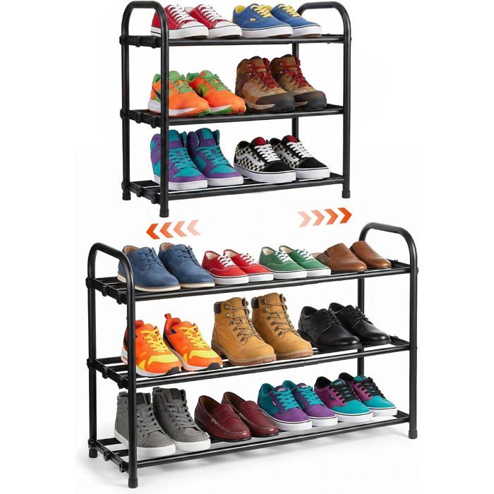 Étagère À Chaussures Extensible 3 Niveaux 45-85Cm Assemblage Facile