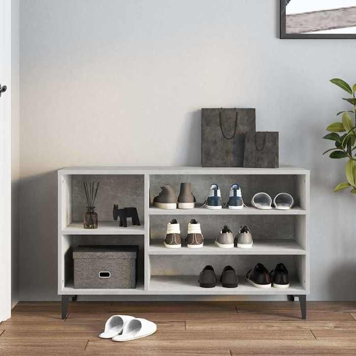 Casier à chaussures - Peu encombrant - Armoire à chaussures - Gris béton - 102x36x60 cm - Bois dingénierie - Assemblage requis（3604