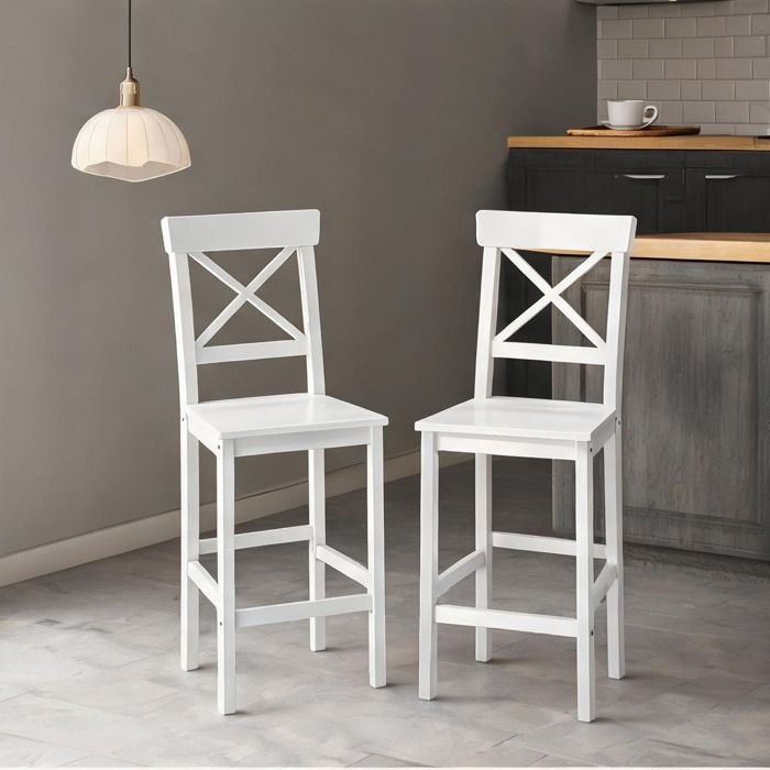 Style campagne chic Bar Tables and Stools featuring 16.1 x 18.1 x 38.4 in with Lot de 2 tabourets de bar en pin