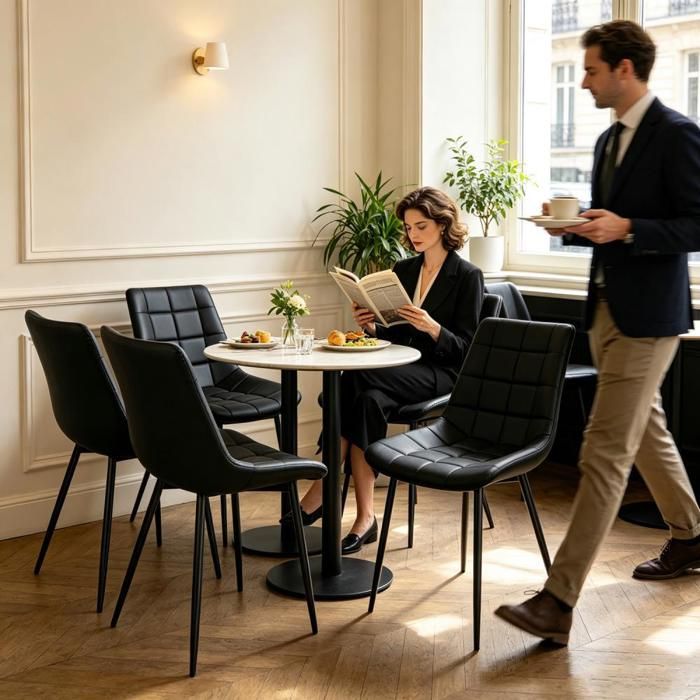 PIPIPOXER Lot de 2 Chaises de Bar Restaurant Chaise Salle à Manger Simili‑Cuir Noire Structure Métallique Café Bistrot Wine