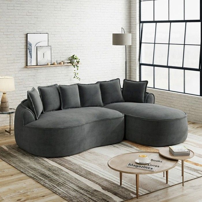 Canapé Modulaire en L Sans Cadre Cloud en Chenille avec Assise Profonde Méridienne Moderne Taille XXL Coussins Inclus