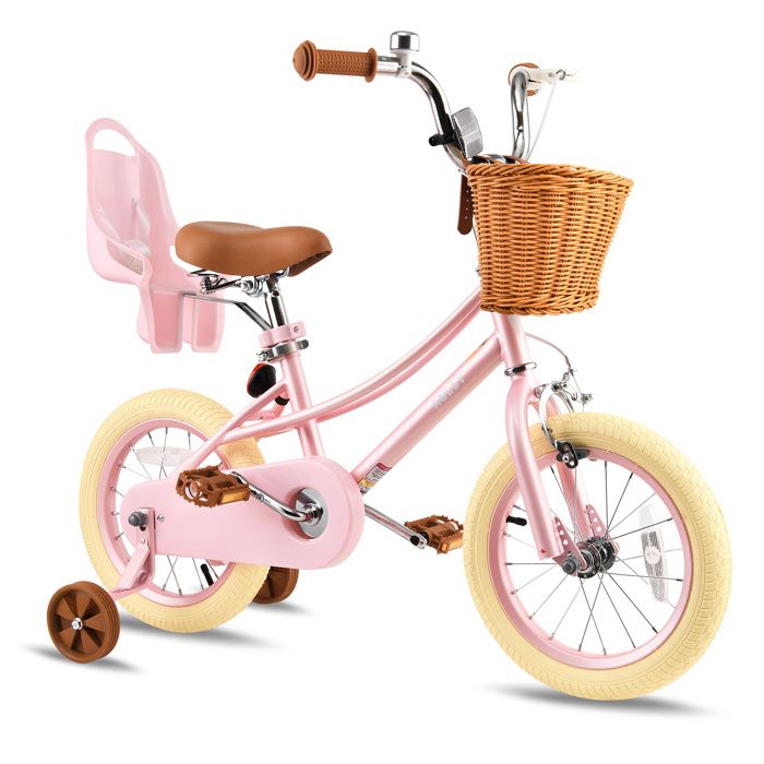 Velo Enfant Rully 003 14 Pouces Rose - Bicyclette Fille 3-5 Ans Roues Stabilisatrices Panier Avant Siège de Poupée
