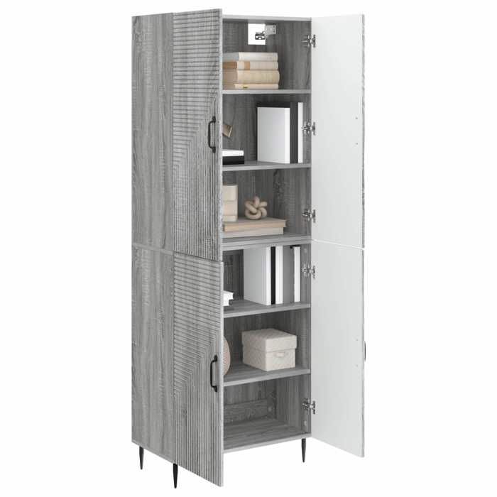 {629898}Colonne de salle de bain - Ensemble de Meubles 2 pc - sonoma gris - bois dingénierie - résistante à lhumidité - poids:48.5