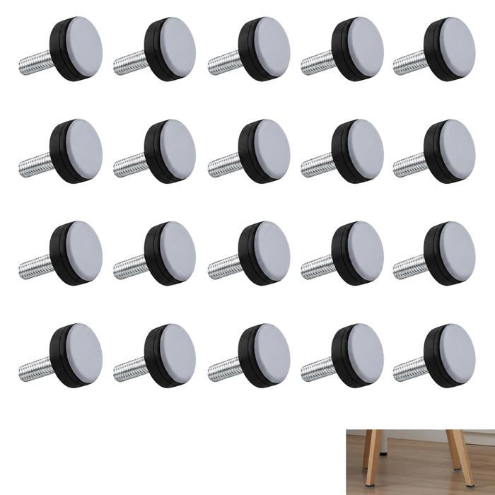 Lot de 20 Patins Téflon Filetés M6 Ø 20mm Pied Réglable Glisseur Silencieux Meuble Visser Lourds pour Chaises Tables Canapés et