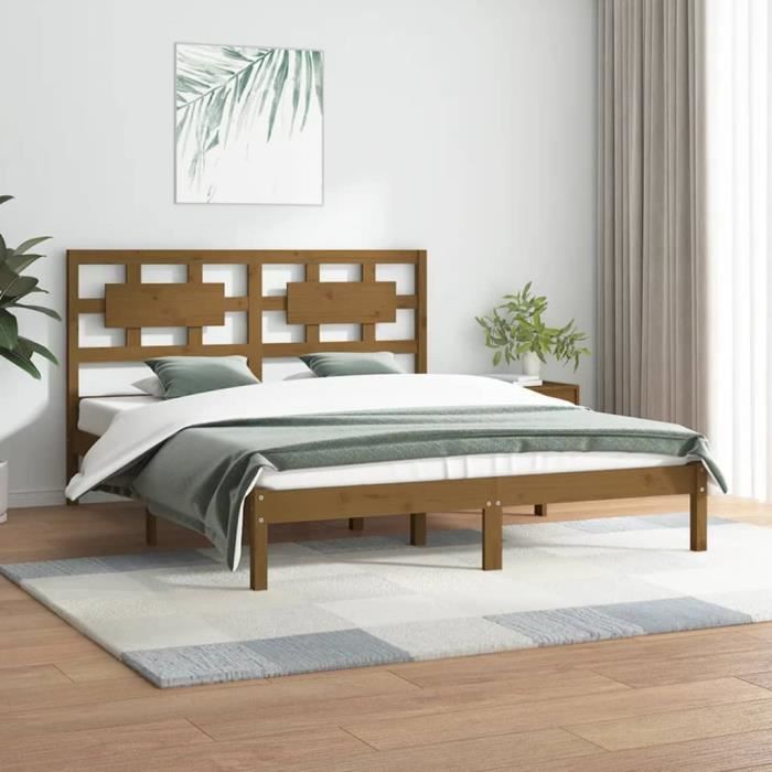 Cadre de lit sans matelas blanc 160x200 cm bois de pin massif | Leroy Merlin