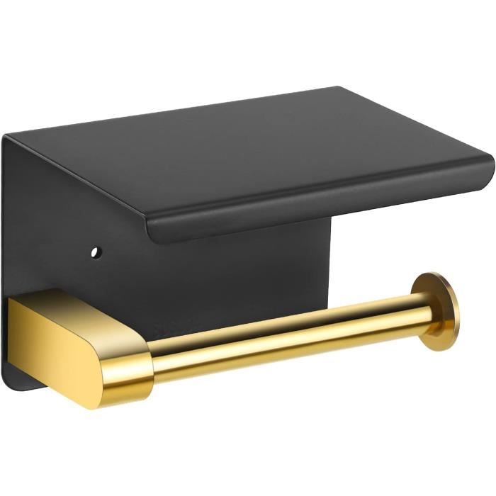 Distributeur Papier Toilette Jumbo En Acier Inox Noir - Avec étagère - Pour Toilettes Publiques Ou Maison