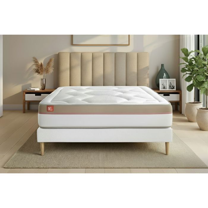 Ensemble LE COSY 140x200cm Mémoire de forme 7 zones de confort - Ep. 30cm + sommier Blanc