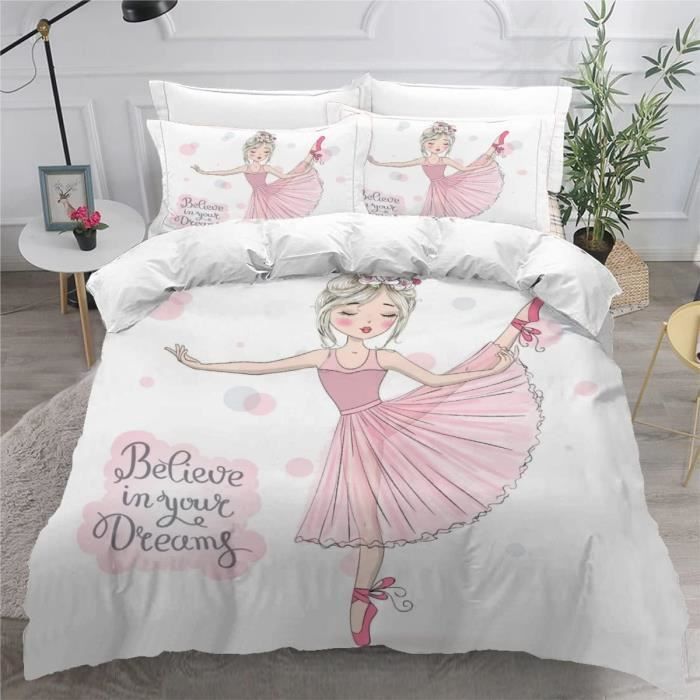 Housse De Couette 140x200 Cm Pour Enfant - Motif Danseuse Classique Violet, En Microfibre Douce, Avec 2 Taies D'oreiller
