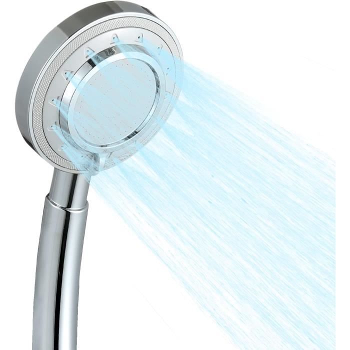 Pommeau De Douche Réglable 3 Modes Avec Bouton Marche/arrêt - Économe En Eau, Haute Pression, Gris