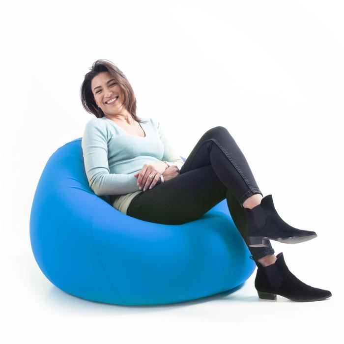 LiveDeco - Pouf Poire XL Intérieur Déhoussable Salon Chambre Tissu Stretch élastique Bleu BiG52