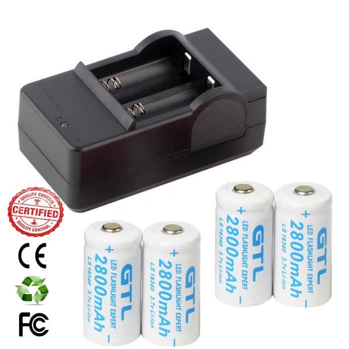 4 Piles Rechargeables CR123A 3.7V 123A CR123 16340 2800Mah Li-ion +  CHARGEUR HOT #57 - Cdiscount Bricolage