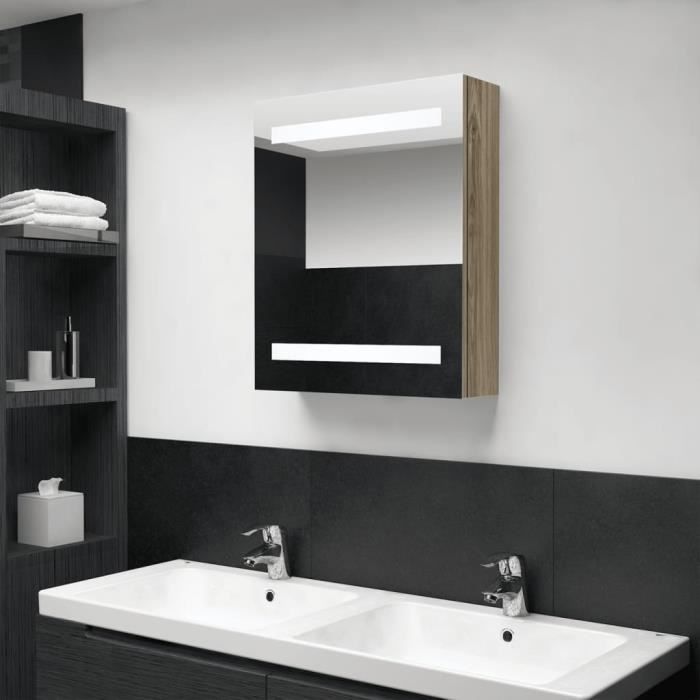 JUNE SALE® Armoire Miroir de Salle de Bain - Armoire Murale avec éclairage LED Chêne 50x14x60 cm FR - 4492