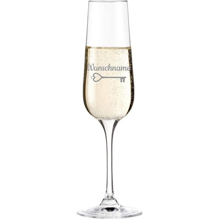 AJWLeonardo Flûte à champagne « Clé au cœur » avec nom gravé Cadeau
