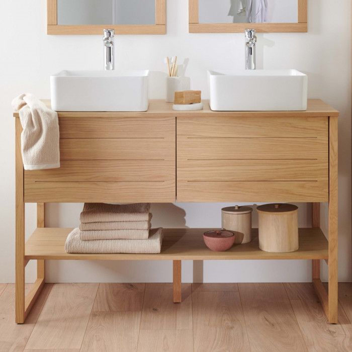 Meuble double vasque 120 cm avec vasques blanches carrées Meuble double vasque 120 cm avec vasques blanches carrées