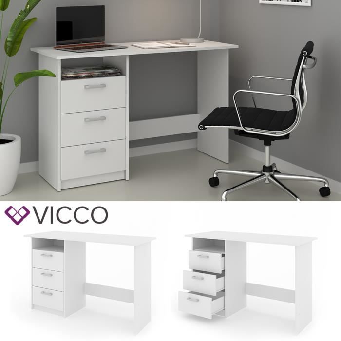 vicco bureau meiko blanc table de travail bureau table étagère pc table tiroirs
