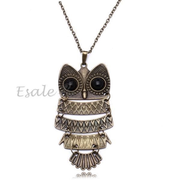 Collier Pendentif Hibou Mignon En Cristal/Verre Noir - Bijou Fantaisie Femme
