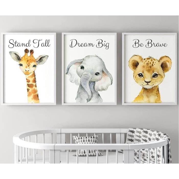 Lot de 3 Poster Animaux Bebe Garcon Fille Affiche Beige Chambre Tableau  Enfant Jungle Lion Girafe Elephant Nuage Lune Etoiles Toile - Cdiscount  Maison