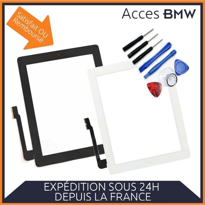 Vitre tactile iPad 4 Blanc A1458 Wifi 3G + Bouton Nappe Home + Joint + Adhésif Pré installé + Outils