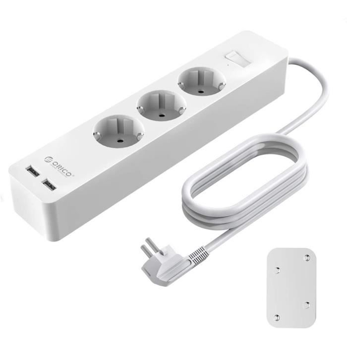 Bloc Multiprise,3 Prises,2 Ports USB,Fixable au Mur Multiprises (2500W,10A)  1.5M,Blanc-[1035] - Cdiscount Bricolage