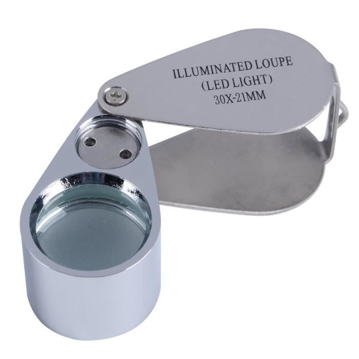 Loupes Changshengda Loupe grossissante x30, pliante, avec éclairage LED, pour joaillerie