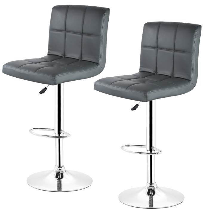 Lot de 2 Chaises de bar réglables en hauteur en cuir artificiel gris - Cuisine - Contemporain