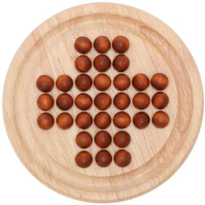 Jeu De Plateau Solitaire En Bois Classique Européen - Billes Céramique, Conseil Ronde Cognitif, Jouet Éducatif Pour Enfants Et Adultes