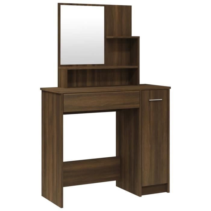 Coiffeuse - DILWE - Chêne marron - 865x35x136 cm - 1 tiroir - Miroir inclus